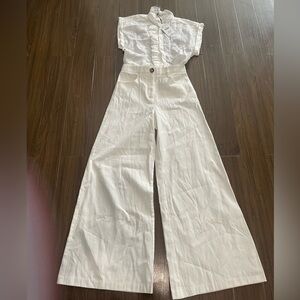 Zara wide leg, cream and linen raffle top